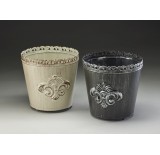 Round Metal Planter w/Embossed Fleur de Lis