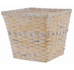 White Washed Faux Rattan Square Planter - Fits 8"