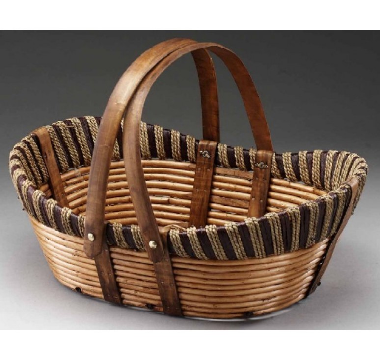 15 Willow, Wood, and Rope Oval Basket with Drop Handles