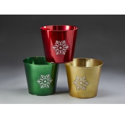 Round Metal Containers with Snowflake Design 