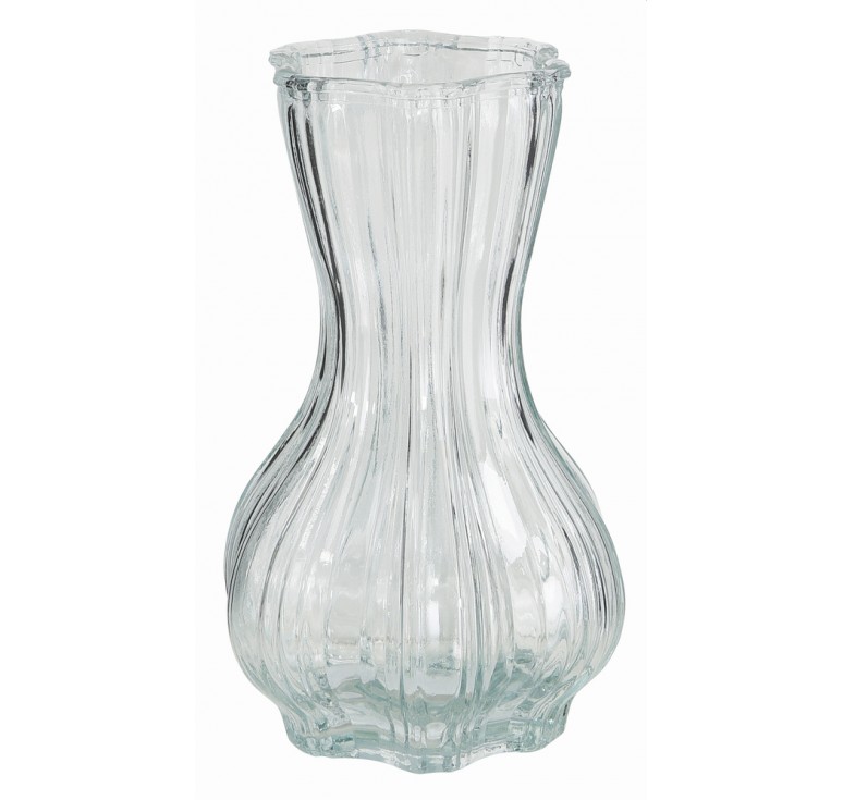 Clear, Ribbed Glass Vase